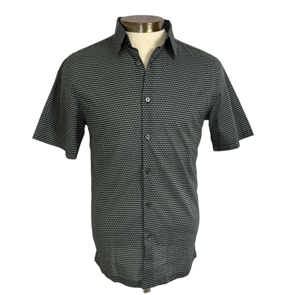 NWT Theory Small Short Sleeve Black Baltic Multi Metric Button Down